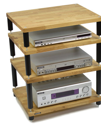 Hi-Fi стелаж Atacama Apollo Storm 6, естествен дъб, ширина 60 см, 4 рафта в различни цветове - бели крака / черни крака