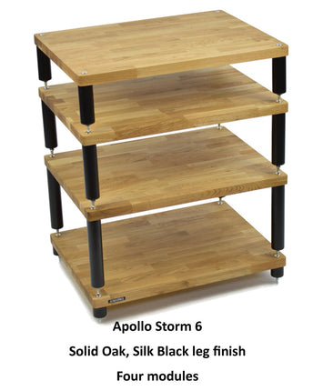 Hi-Fi стелаж Atacama Apollo Storm 6, естествен дъб, ширина 60 см, 4 рафта в различни цветове - бели крака / черни крака