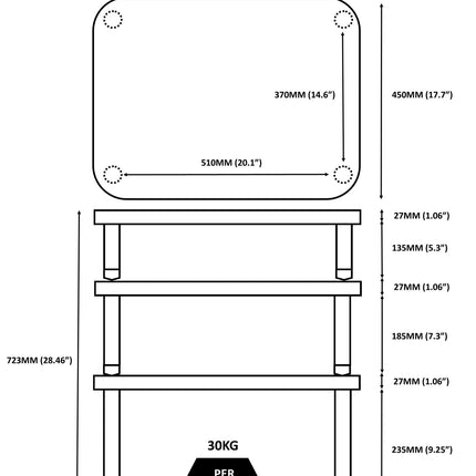 Hi-Fi стелаж Atacama Apollo Storm 6, тъмен дъб, ширина 60 см, 4 рафта в различни цветове - бели крака / черни крака