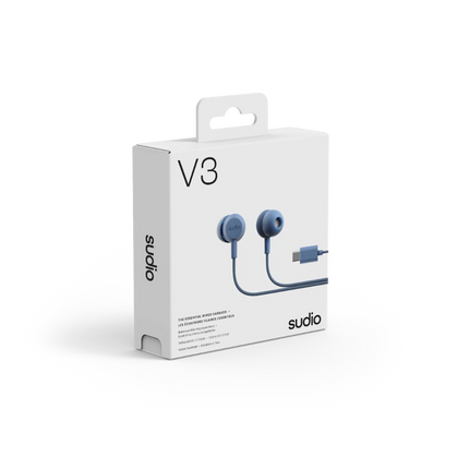 Ambalajul produsului Căști cu fir Sudio V3, culoarea albastru denim