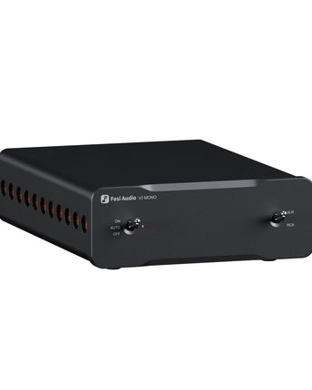 Fosi Audio Mono V3, cu panoul frontal, comenzile și carcasa vizibile