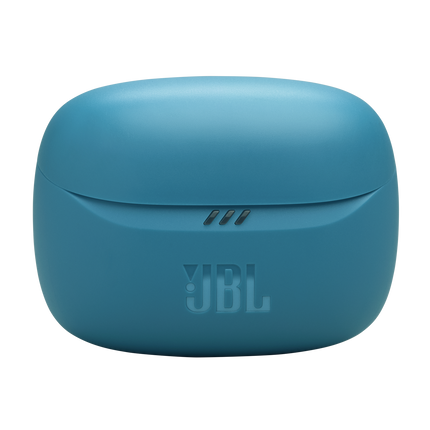 Слушалки JBL Tune Beam 2 (тюркоазено): затворен калъф за зареждане, изглед отпред