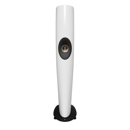 KEF Blade One Meta în finisajul Arctic White / Champagne, văzute din față
