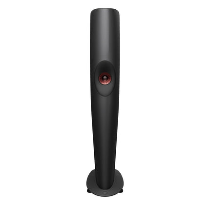 KEF Blade One Meta în finisajul Charcoal Grey / Red, văzute din față