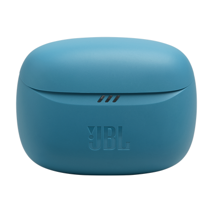 Слушалки JBL Tune Buds 2 (тюркоазено): затворен калъф за зареждане, изглед отпред