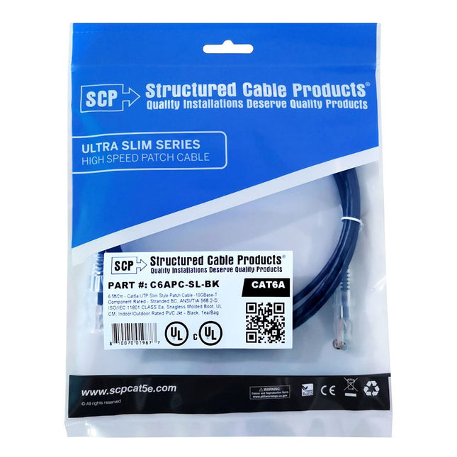 Network Patch Cable SCP CAT6A C6APC-SL-BK, UTP, Slim Style
