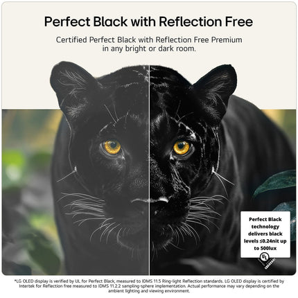 Comparatie a redarii negrului pe LG OLED evo AI W69LA fata de un televizor obisnuit, intr-o camera luminoasa