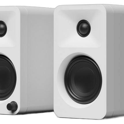 Boxe active Kanto Audio ORA albe, perechea văzută din unghi