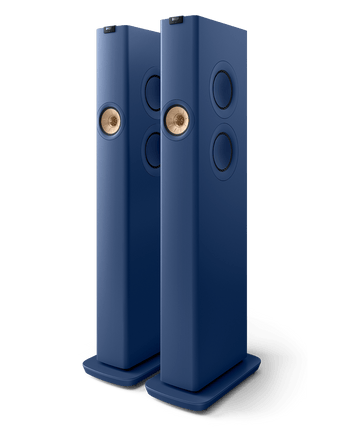 KEF LS60 Wireless, finisaj Royal Blue, vedere din față și lateral