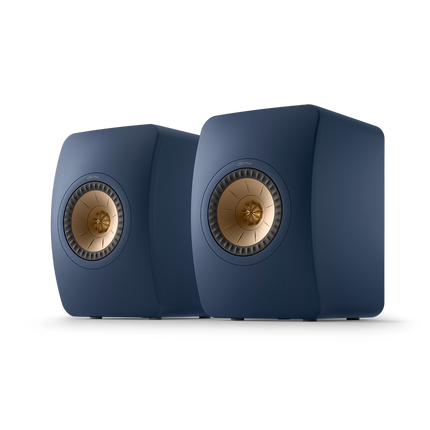 KEF LS50 Meta, finisaj Blue, vedere din față și lateral