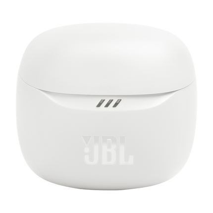 Слушалки JBL Tune Flex 2 (бяло): затворен калъф за зареждане, изглед отпред