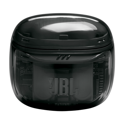 Слушалки JBL Tune Flex 2 (Ghost Black): затворен калъф за зареждане, изглед отпред