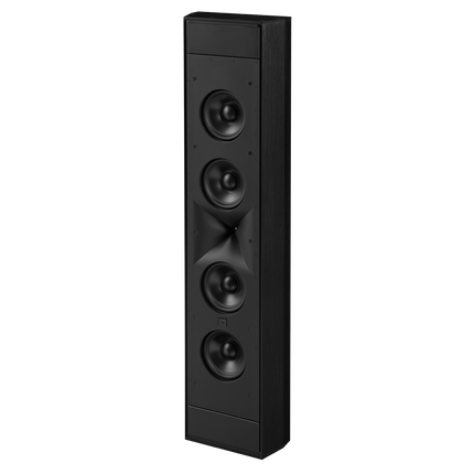 JBL Synthesis SCL-9XL in unghi de trei sferturi din stanga, fara grila, cu profilul subtire al incintei vizibil