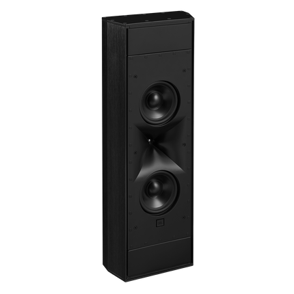 JBL Synthesis SCL-9 in unghi de trei sferturi din dreapta, fara grila, cu cele doua woofere si pavilionul central