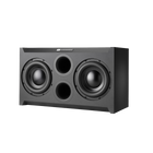 Subwoofer JBL Synthesis SSW-2 în poziție orizontală, fără grilă, cu cele două difuzoare de 300 mm și porturile frontale între ele