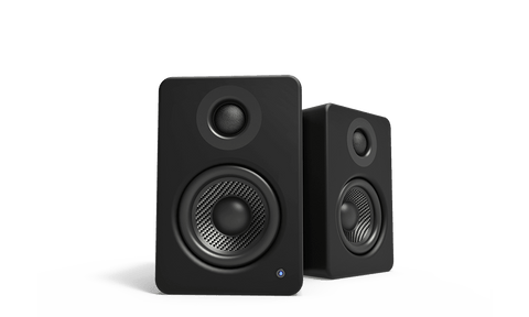 Черни активни тонколони Kanto Audio YU2, двойката под ъгъл