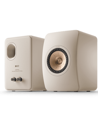 KEF LS50 Meta, finisaj Sand Shell, vedere frontală și posterioară