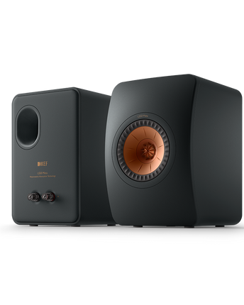 KEF LS50 Meta, finisaj Carbon Black, vedere frontală și posterioară