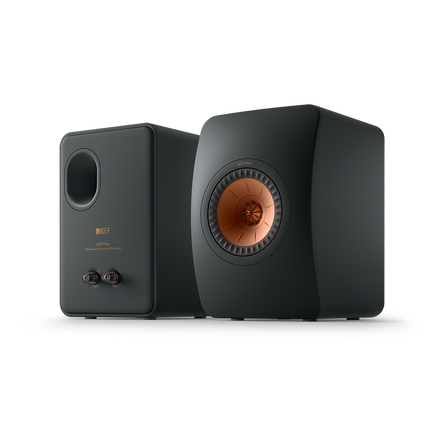 KEF LS50 Meta, finisaj Carbon Black, vedere frontală și posterioară
