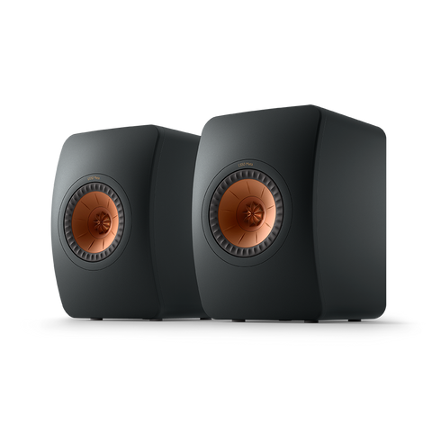 KEF LS50 Meta, finisaj Carbon Black, vedere din față și lateral