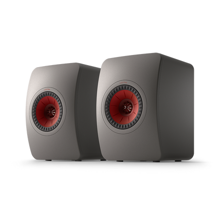 KEF LS50 Meta, finisaj Titanium Grey, vedere din față și lateral