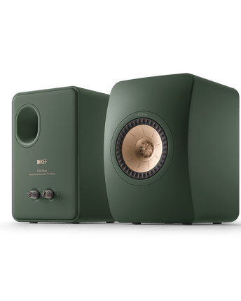 KEF LS50 Meta, finisaj Moss Green, vedere frontală și posterioară