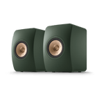 KEF LS50 Meta, finisaj Moss Green, vedere din față și lateral