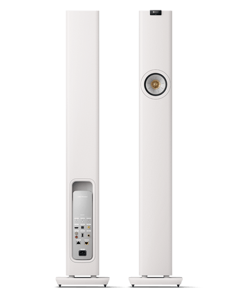 KEF LS60 Wireless, finisaj Mineral White, vedere frontală și posterioară