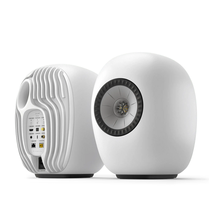 KEF LS Luxe Mineral White — pereche, față și spate