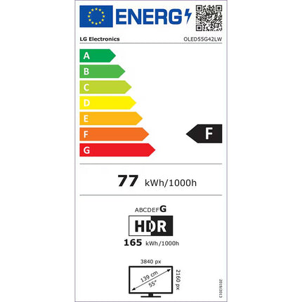 Телевизор LG OLED evo OLED55G42LW, 139 cm, Smart, 4K Ultra HD, 100 Hz, Class F (Модел 2024)