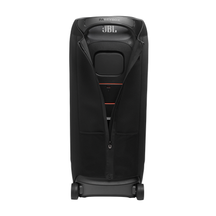 Калъфът JBL PartyCover 720 отзад, с отворен цип към панела на тонколоната