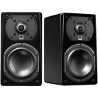 SVS Prime Satellite, finisaj Piano Gloss Black, perechea de boxe compacte văzută din față și din lateral