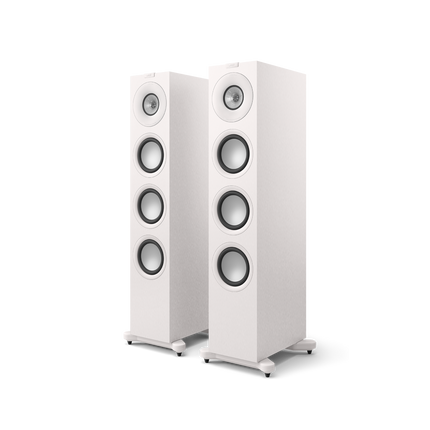KEF Q11 Meta, finisaj Satin White, vedere din față și lateral