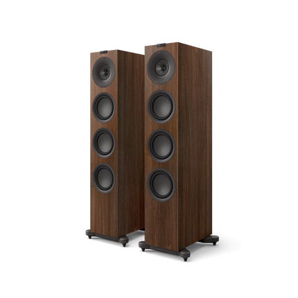 KEF Q11 Meta, finisaj Walnut, vedere din față și lateral
