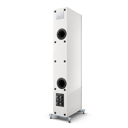 KEF Reference 5 Meta, finisaj High Gloss White / Champagne, vedere din spate și lateral