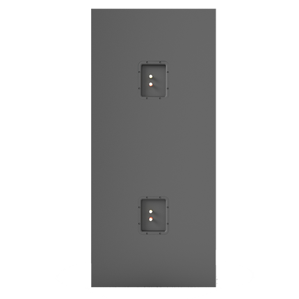 Panoul din spate al subwooferului JBL Synthesis SSW-1, cu cele doua seturi de borne placate cu aur, cate unul pentru fiecare woofer