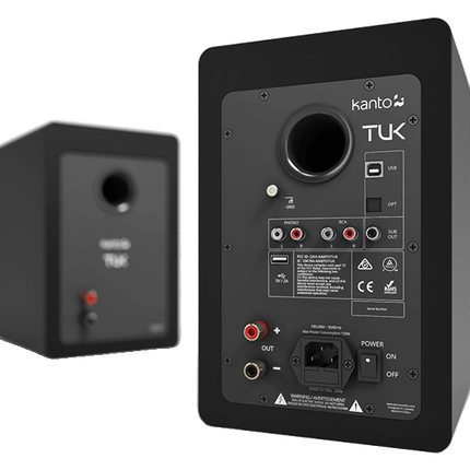 Активни тонколони Kanto Audio TUK Black, задните панели на активната и пасивната тонколона