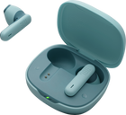 Слушалки JBL Wave Flex 2 (синьо): отворен калъф за зареждане и една слушалка до него