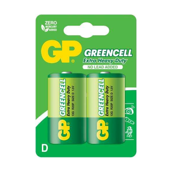 Батерии GP GREENCELL D (R20), 1.5V, блистер 2бр.