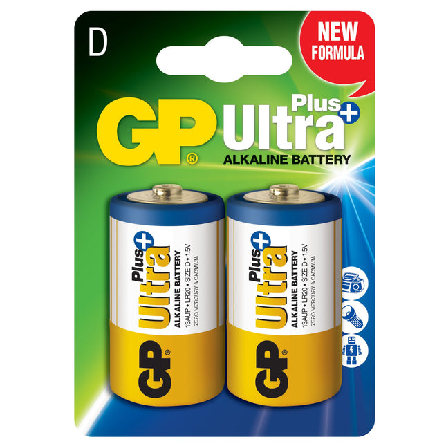 Батерии GP Ultra Plus Alkaline D (LR20), 1.5V, блистер 2бр.