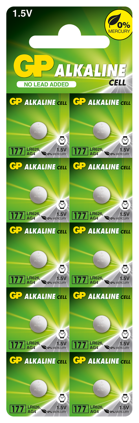 Батерии GP Alkaline CELL 177, LR626, AG4, 1.5V, блистер 10 бр.