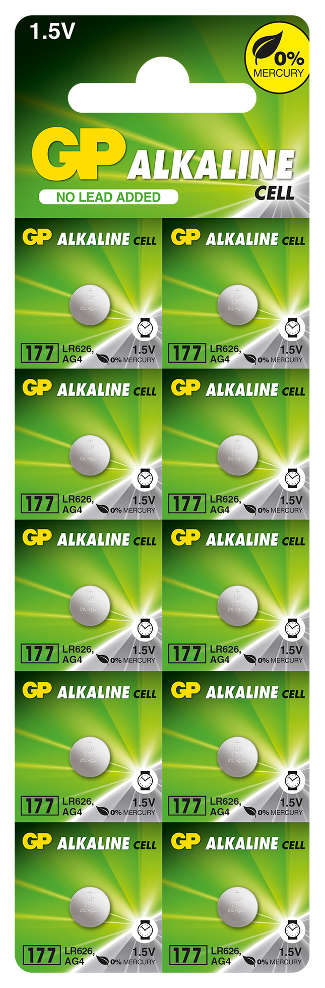Батерии GP Alkaline CELL 177, LR626, AG4, 1.5V, блистер 10 бр.