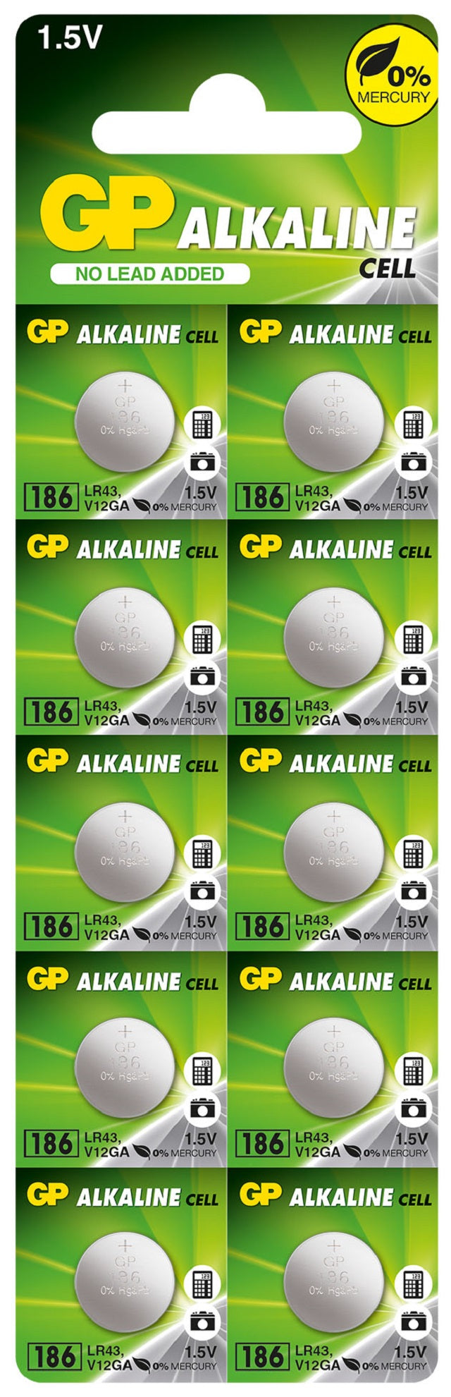 Батерии GP Alkaline CELL 186, LR43, AG12, 1.5V, блистер 10 бр.