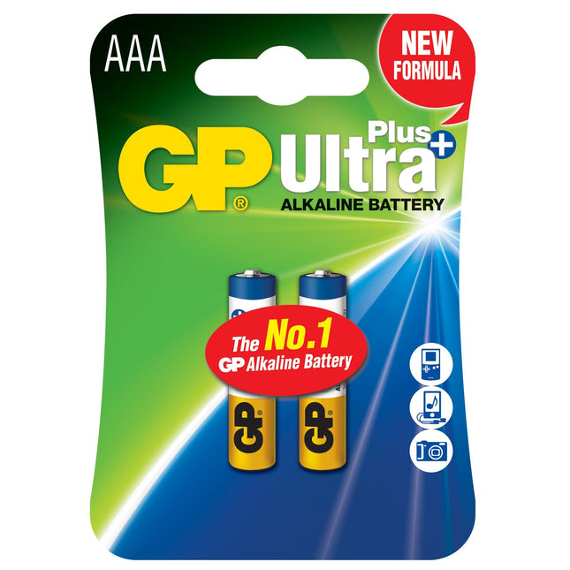 GP Ultra Plus алкални AAA (LR03) батерии, 2 бр повторно запечатан блистер