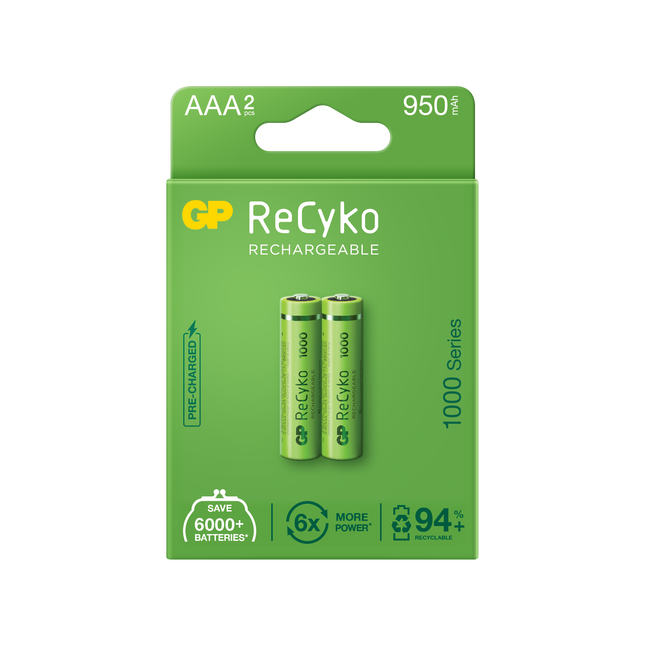 Акумулаторни батерии GP ReCyko AAA 950mAh (R03), рециклируеми опаковки 2бр.