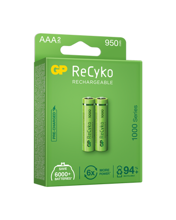 Акумулаторни батерии GP ReCyko AAA 950mAh (R03), рециклируеми опаковки 2бр.
