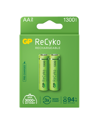 Акумулаторни батерии GP ReCyko AA 1300mAh (R6), рециклируеми опаковки 2бр.
