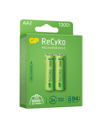 Акумулаторни батерии GP ReCyko AA 1300mAh (R6), рециклируеми опаковки 2бр.