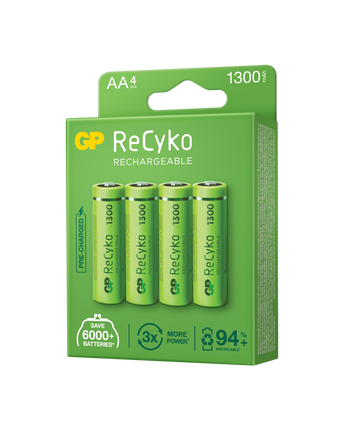 Акумулаторни батерии GP ReCyko AA 1300mAh (R6), рециклируеми опаковки 4бр.