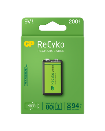 Акумулаторни батерии GP ReCyko 9V 200mAh, рециклируема опаковка 1бр.